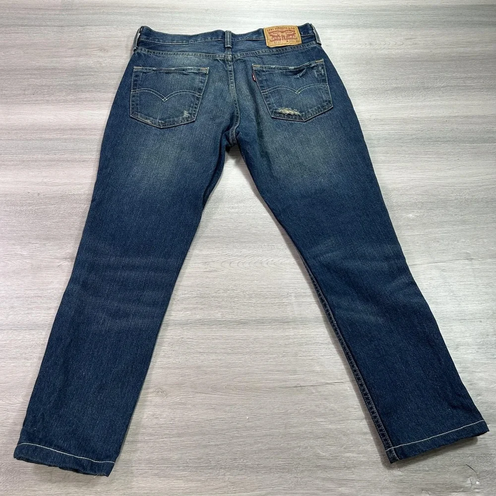 Levis 511 Jeans Mens 33x26 Blue Distressed Slim Fit‎ Denim Ripped Stretch Pants